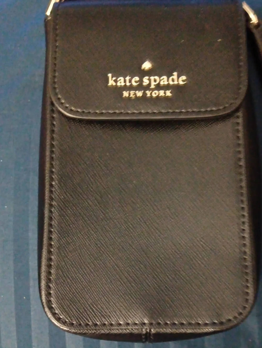 kate spade Black Leather Phone Crossbody Pouch with Gold Logo